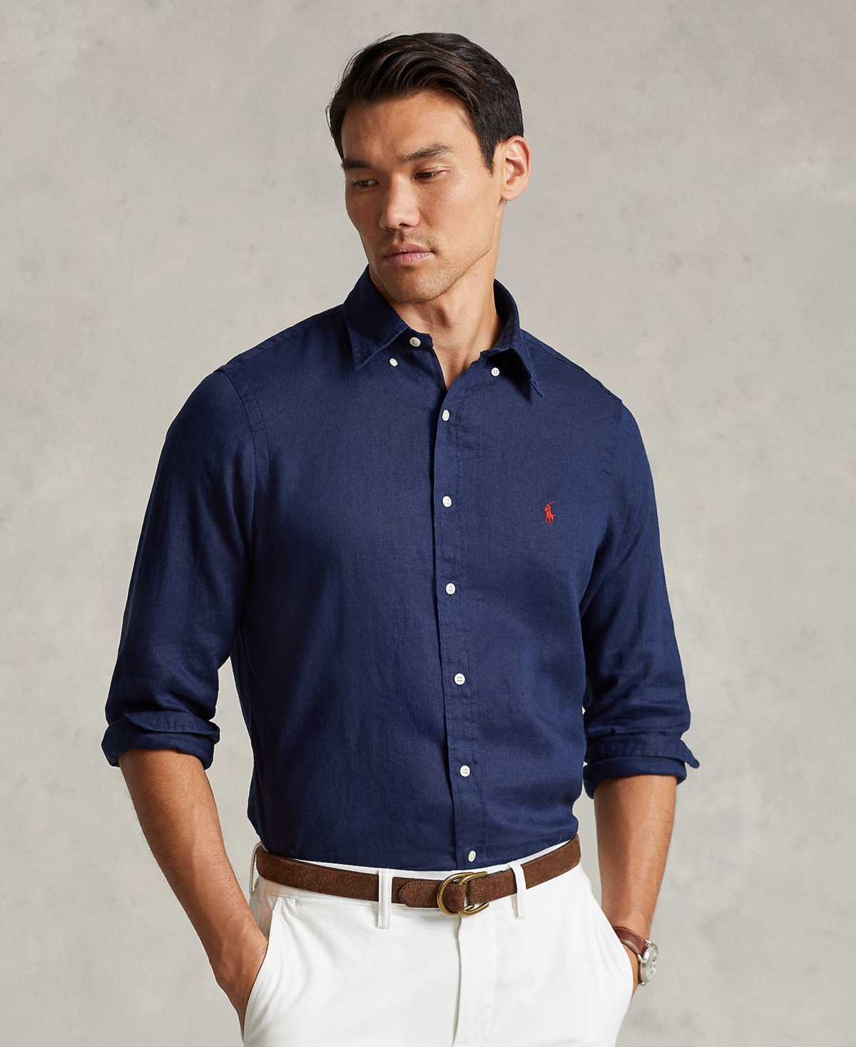 Polo Ralph Lauren Embroidered Logo Button-down Shirt In Newport Navy