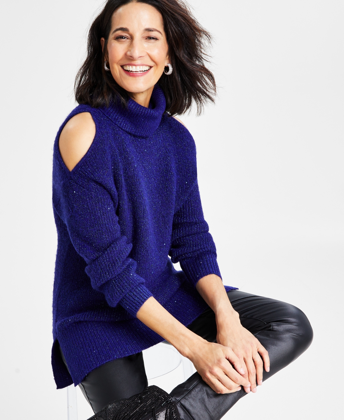 Inc International Concepts Women s Cold shoulder Turtleneck Sweater Created For Macy s In Sapphire Crush ModeSens