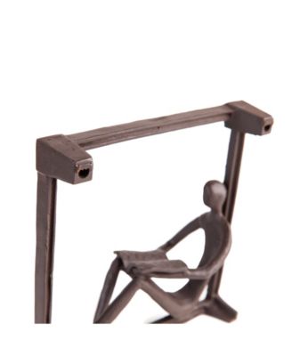 Man Reading on A Window Sill Hanging Wall Art Iron Sculpture