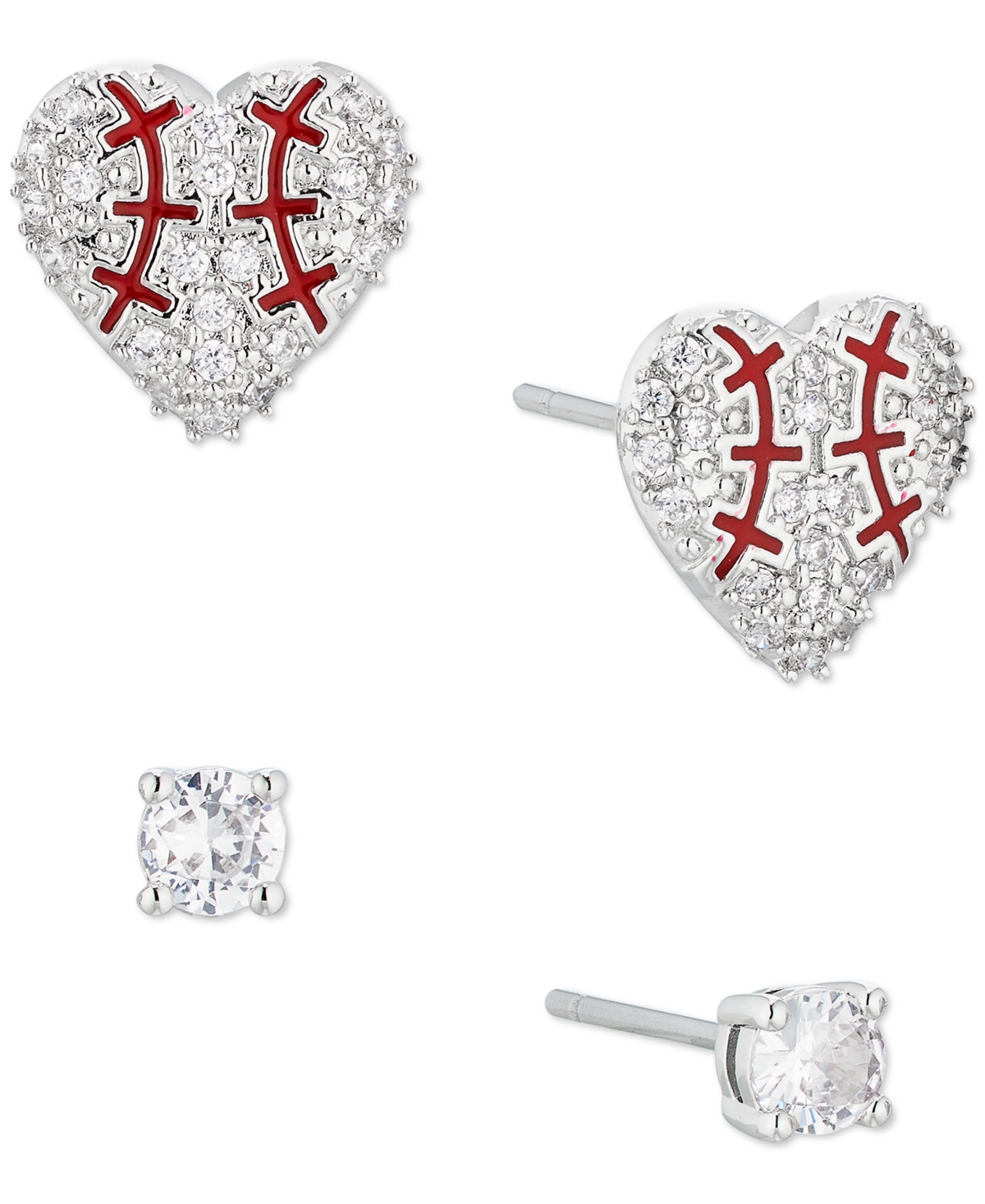 Ava Nadri Silver-tone 2-pc. Set Cubic Zirconia Baseball Heart & Solitaire Stud Earrings