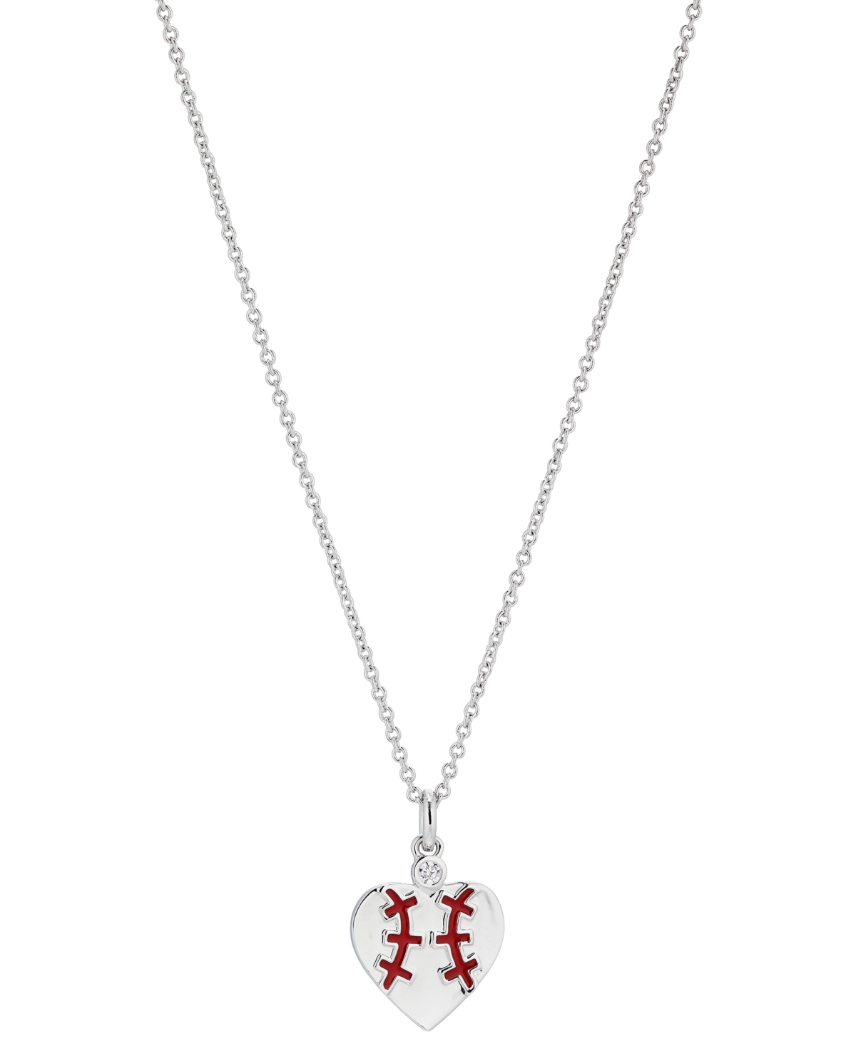 Silver-Tone Pave Baseball Heart Pendant Necklace, 16" + 2" extender - Silver