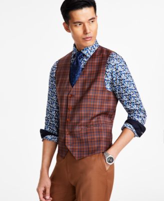 Tayion Collection - Men's Classic-Fit Plaid Suit Vest