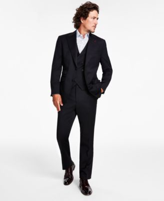 Tayion Collection Mens Classic Fit Solid Black Suit In Black Solid
