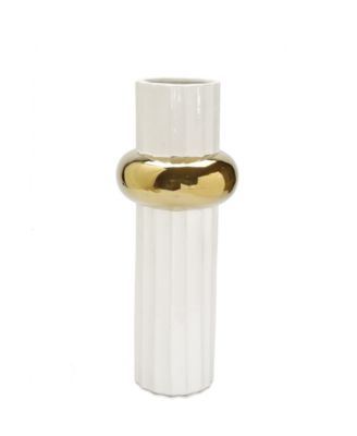 White Ripple Design Vase with Gold-Tone Ring 12"