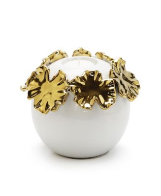 White Ceramic Candle Holder Gold-Tone Flower Design - Macy's