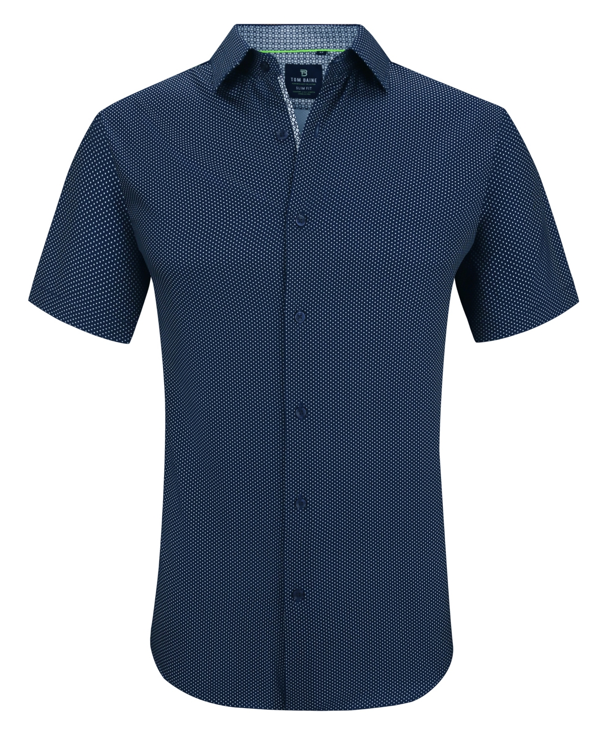 Shop Tom Baine Men's Slim Fit Short Sleeve Performance Stretch Button Down Dress Shirt In Navy Dot