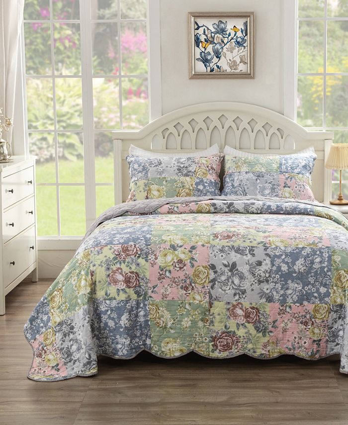 Greenland Home Fashions Emma Traditional Floral Print 2 Piece Quilt Set,  Twin/XL - Macy's