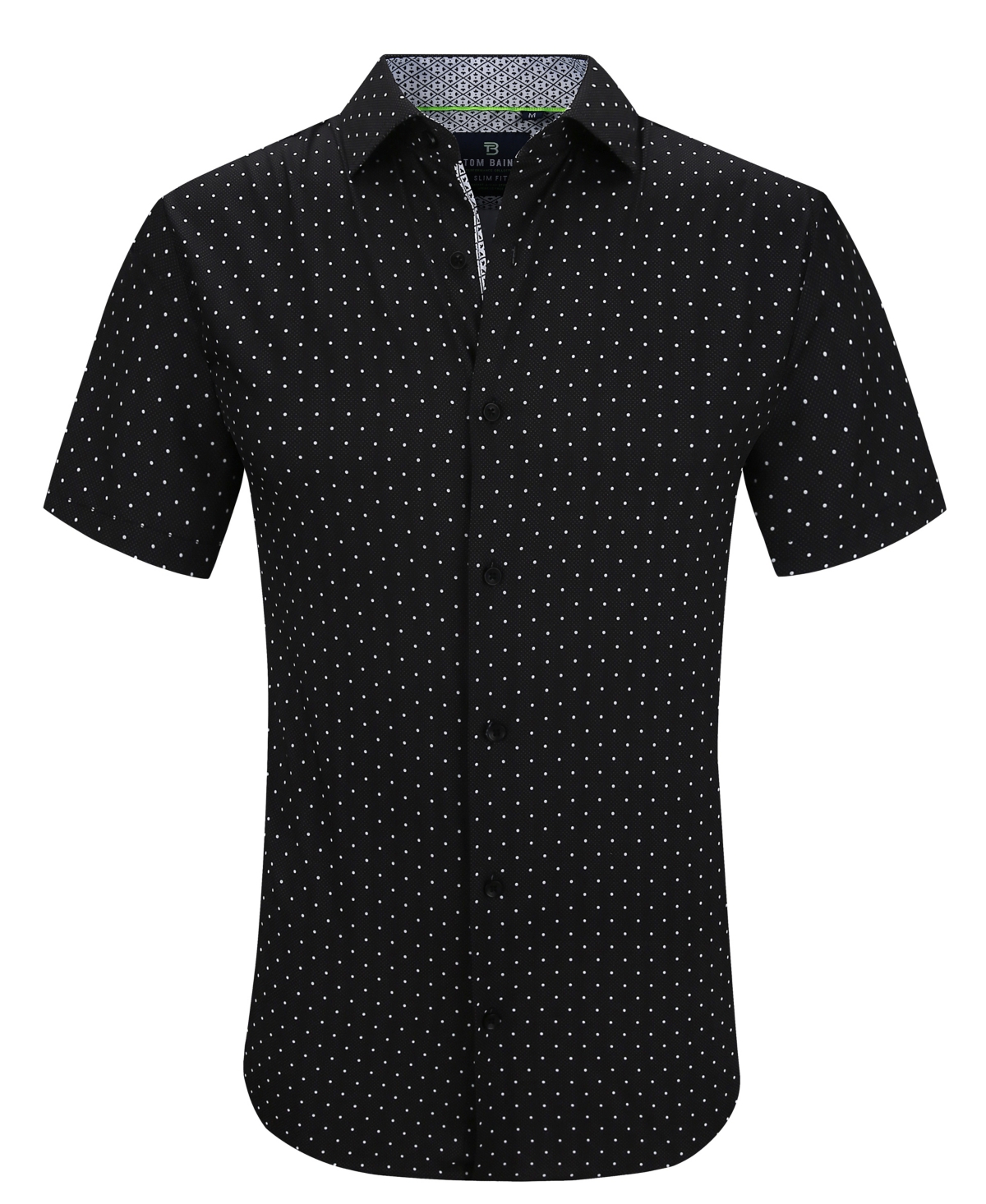 Shop Tom Baine Men's Slim Fit Short Sleeve Performance Stretch Button Down Dress Shirt In Black Dot