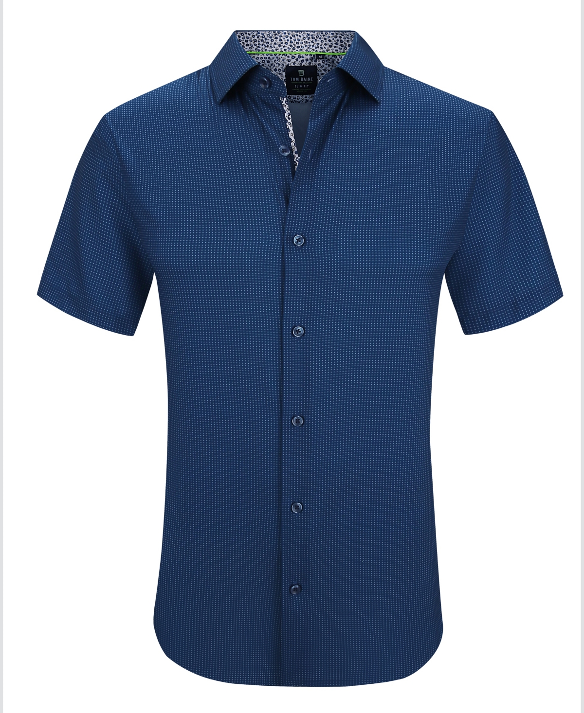 Shop Tom Baine Men's Slim Fit Short Sleeve Performance Stretch Button Down Dress Shirt In Navy Dots