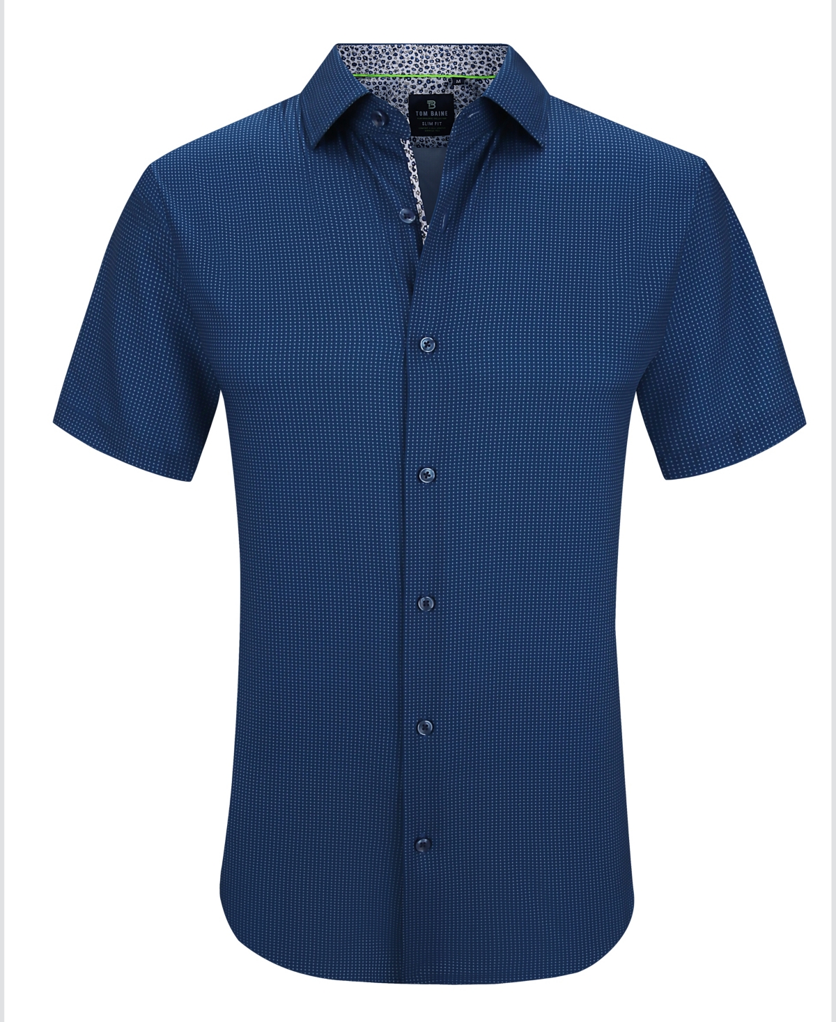 Tom Baine Slim Fit Performance Short Sleeve Button-up Shirt In Navy Dots