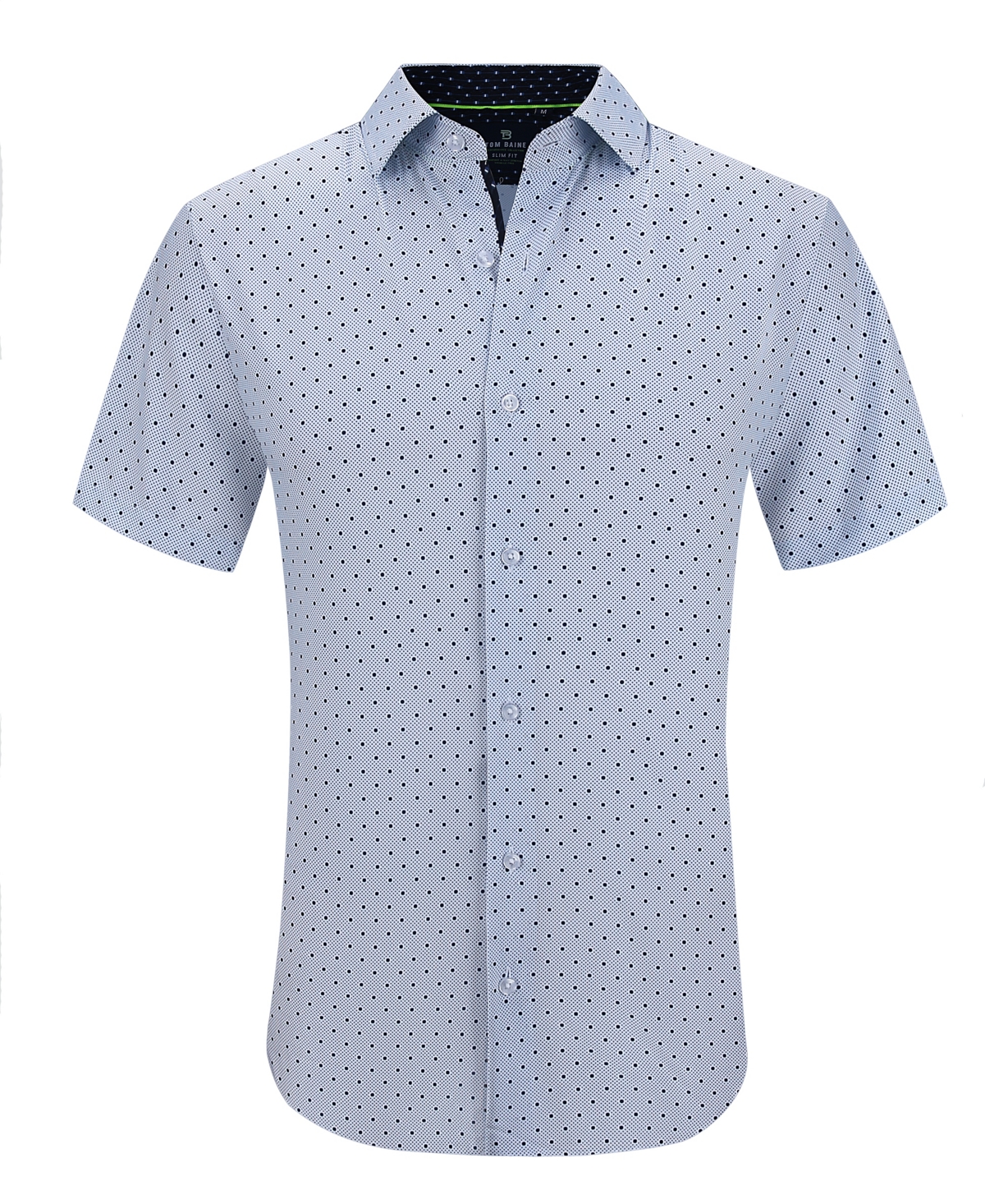 Shop Tom Baine Men's Slim Fit Short Sleeve Performance Stretch Button Down Dress Shirt In White Mini Dot
