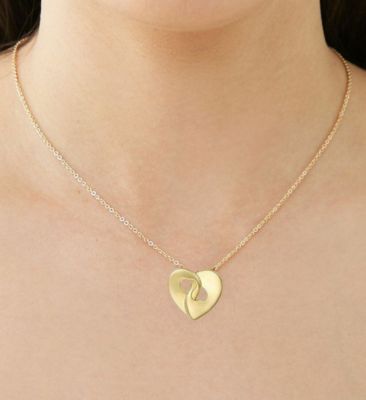 14k Gold Plated with Cubic Zirconia Modern Double Heart Half Cut-Out Entwined Necklace