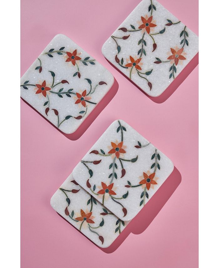 GAURI KOHLI Spring Blossom Marble Coasters, Set of 4 Macy's