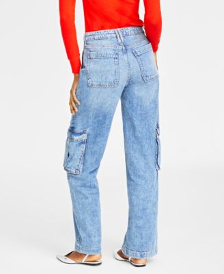 Women's Plus size Light Wash High Rise Utility Cargo Jeans, Created for Macy's