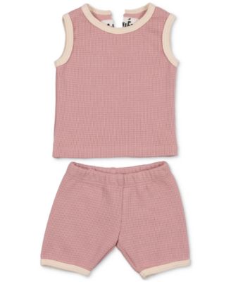 Maniere - Baby Girls Waffle-Knit Tank and Shorts, 2 Piece Set