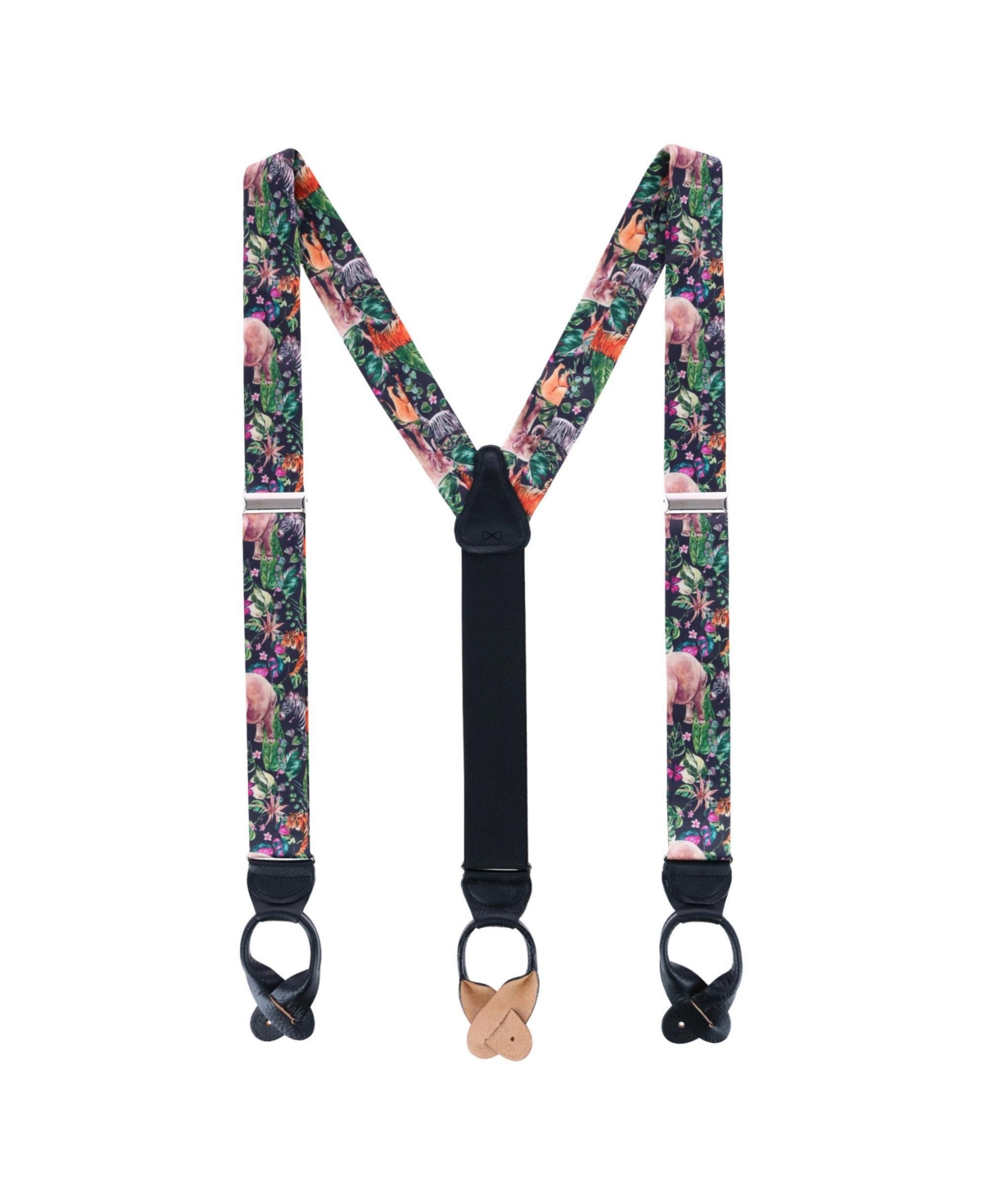 Men's Animal Safari Silk Button End Suspenders - Black