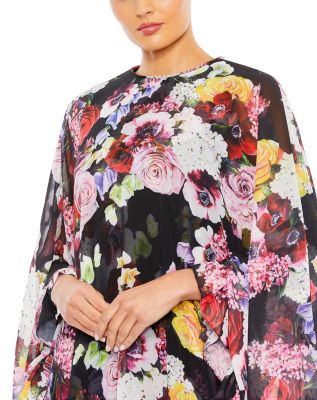 Mac Duggal Women's Ieena Floral Print High Neck Ruffle Hem