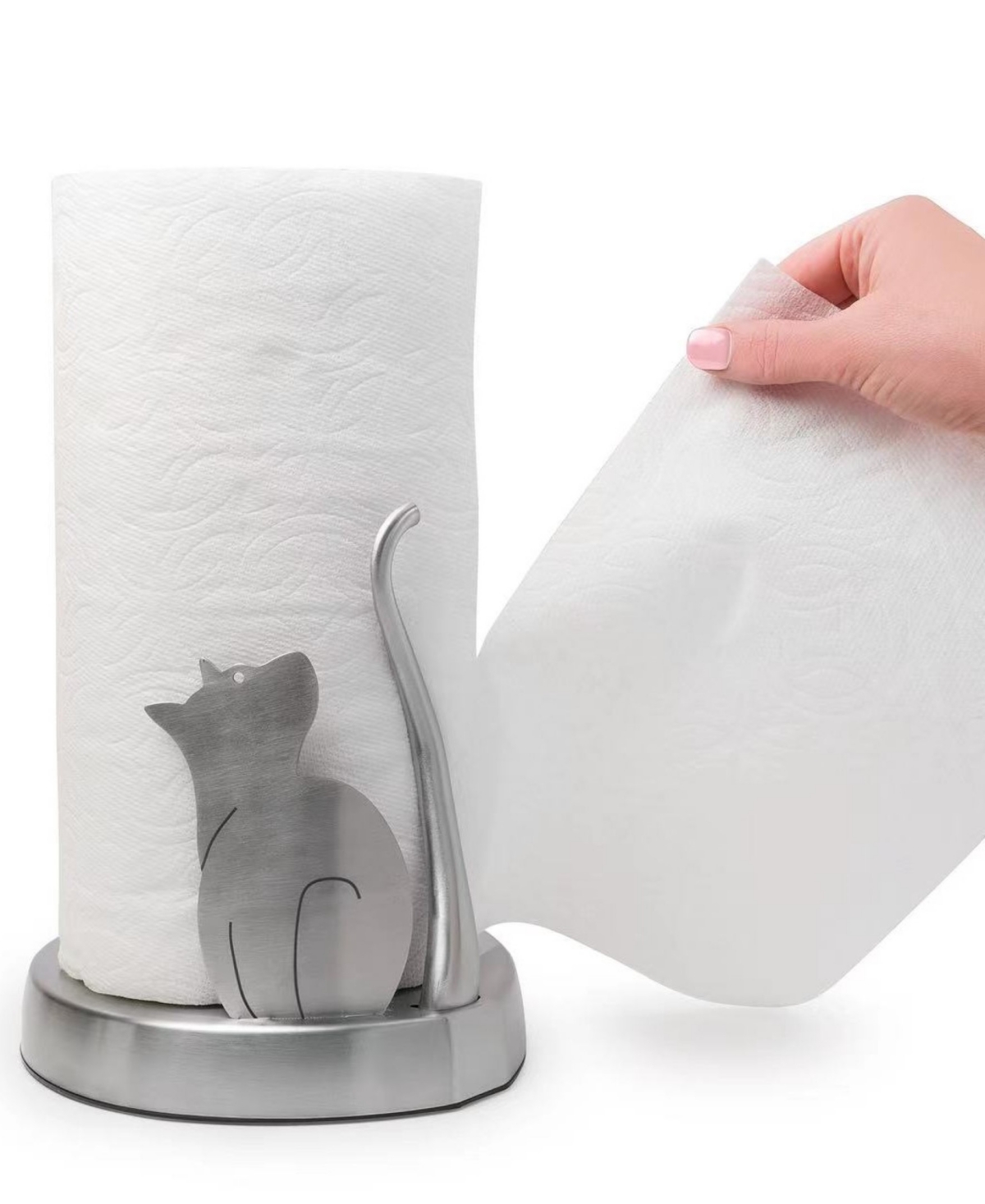 Shop Everyday Solutions Meow Small Size Paper Towel Holder In Silver-tone