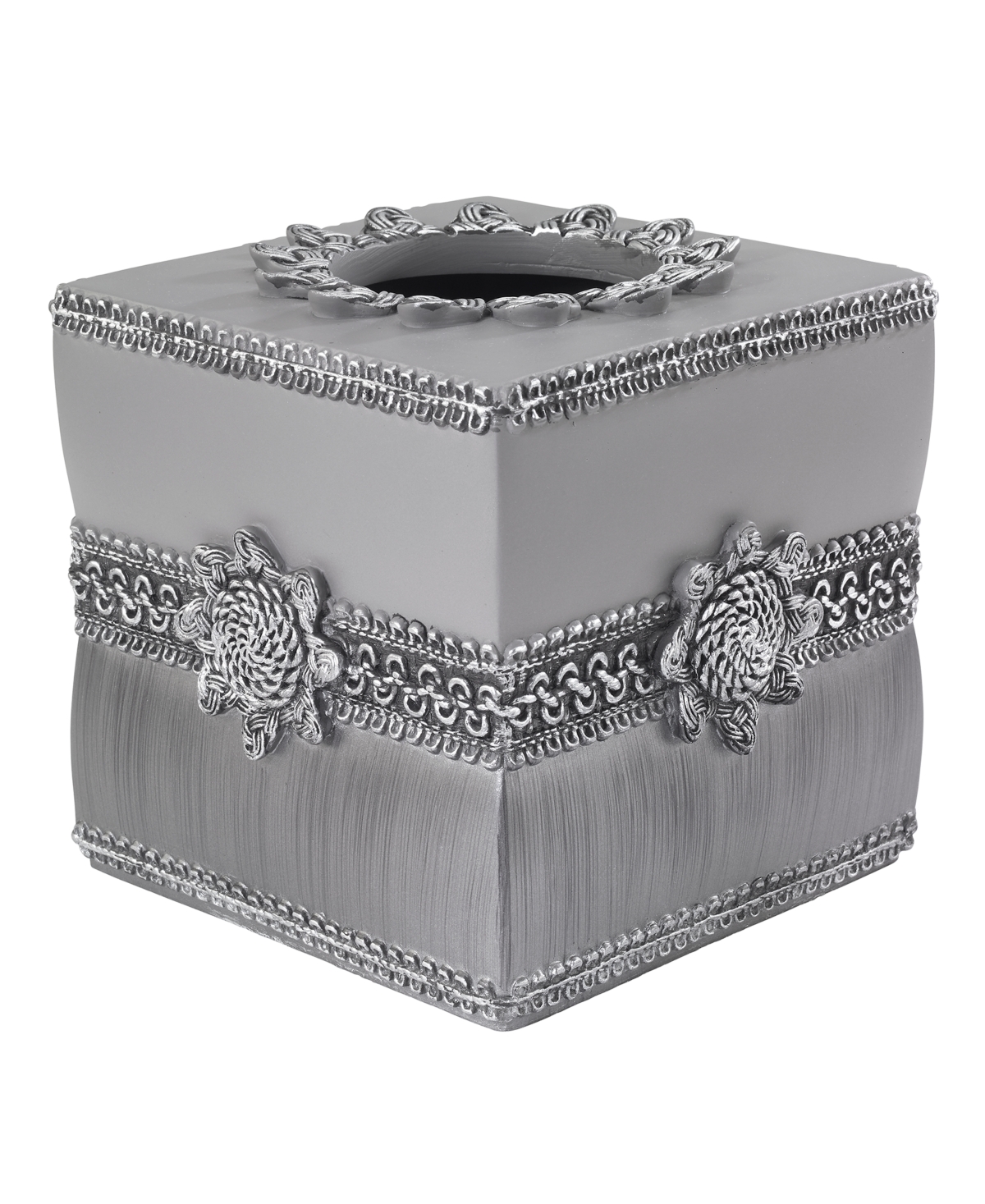 Avanti Braided Medallion Colorblocked Tissue Box Cover In Gray