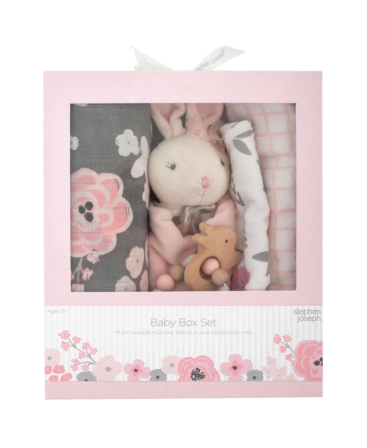 Stephen Joseph Baby Girls Gift Box, 5 Piece Set In Charcoal Flower