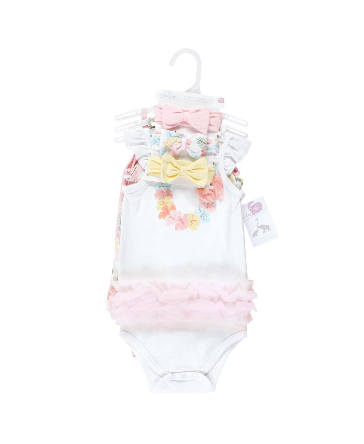 Little Treasure Baby Girls Treasure Baby Sleeveless Bodysuit and Headband Set, 6-Piece - Hawaiian
