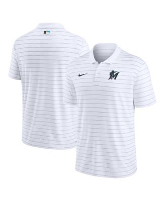 Men's White Miami Marlins Authentic Collection Victory Striped Performance Polo Shirt