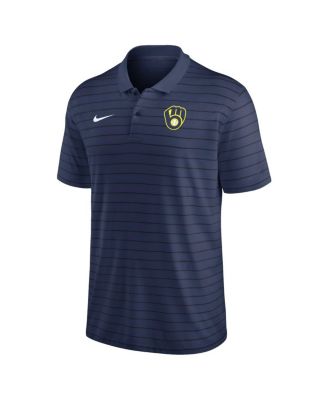 Men's Navy Milwaukee Brewers Authentic Collection Victory Striped Performance Polo Shirt