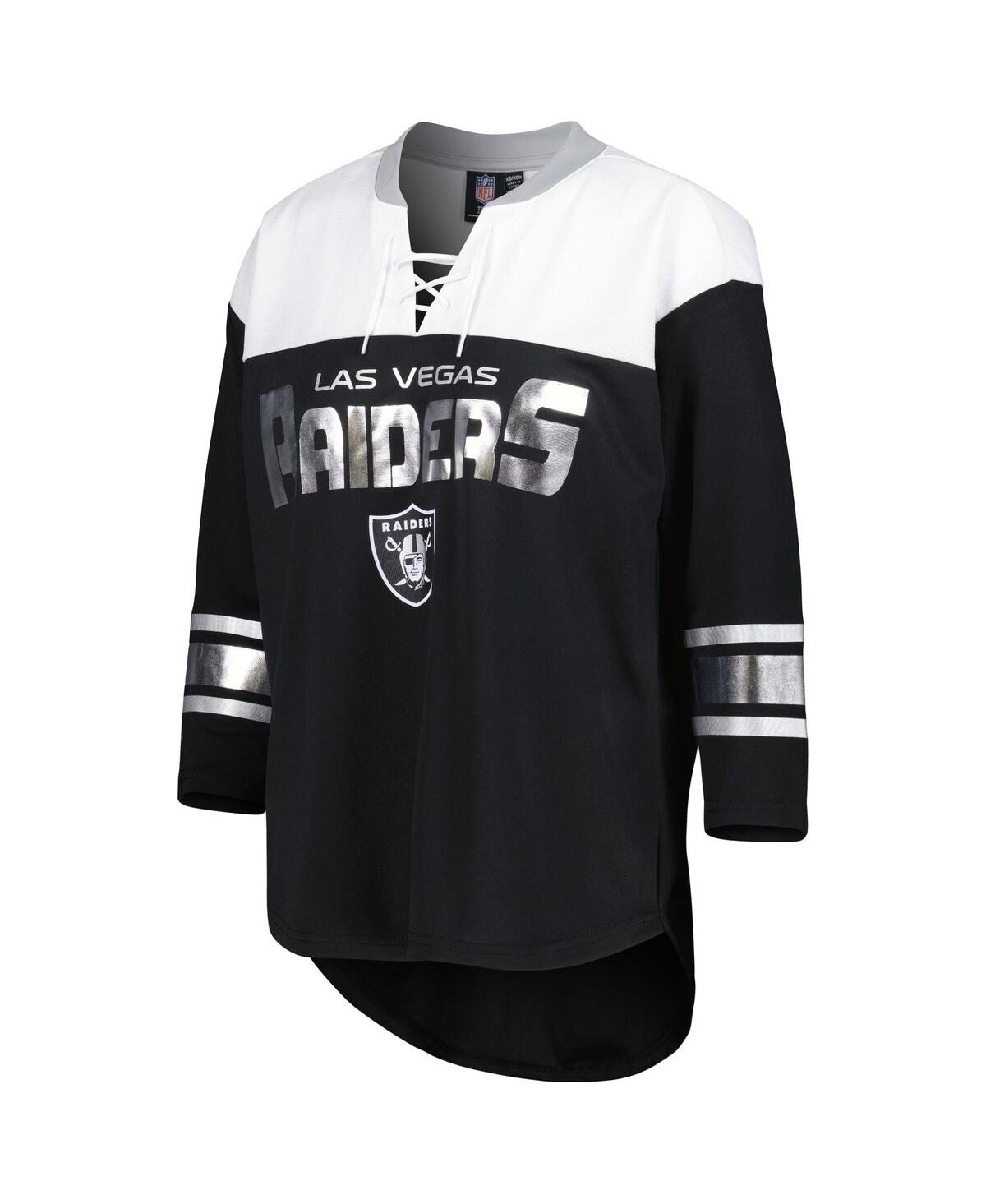 G-iii 4her By Carl Banks Women's  Black, White Las Vegas Raiders Double Team 3/4-sleeve Lace-up T-shi In Black,white