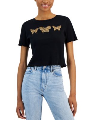 Grayson Threads, The Label - Juniors' Butterfly Lettuce-Edge T-Shirt
