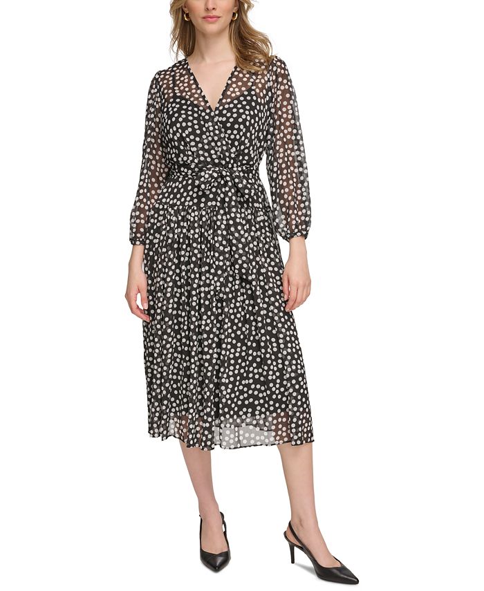 Calvin Klein Women's Polka-Dot Faux-Wrap Dress - Macy's