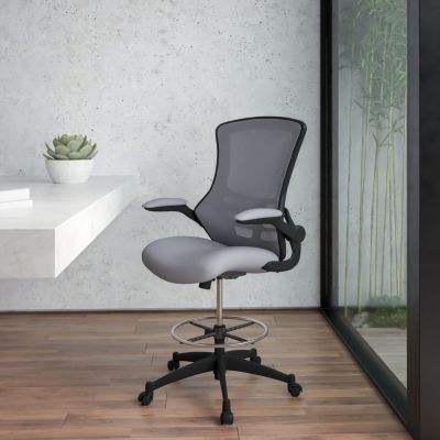 Mid-Back Mesh Ergonomic Drafting Chair With Foot Ring And Flip-Up Arms