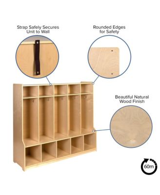 Wood School Coat Locker With Bench, Cubbies And Storage Organizer Hook