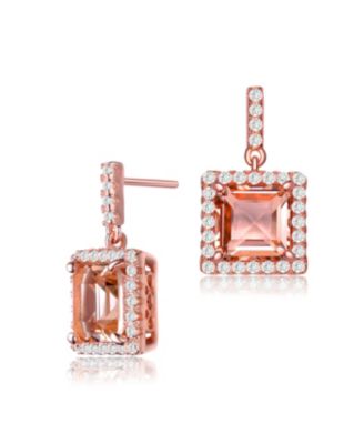 18K Rose Gold Overlay Square Champagne Cubic Zirconia Earrings