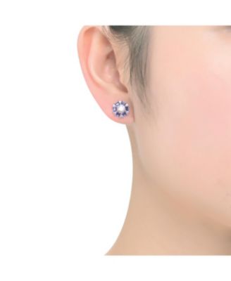 Sterling Silver With Round Baguette Cubic Zirconia Stud Earrings