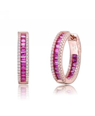 Sterling Silver Baguette Cubic Zirconia Hoop Earrings