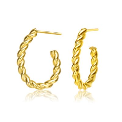 14K Gold Plated Open Hoop Butterfly Post Back Earrings