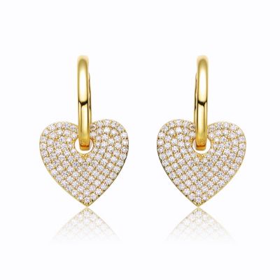Mother's Day Specials: 14k Yellow Gold Plated with Cubic Zirconia Heart Dangle Infinity Hoop Drop Earrings