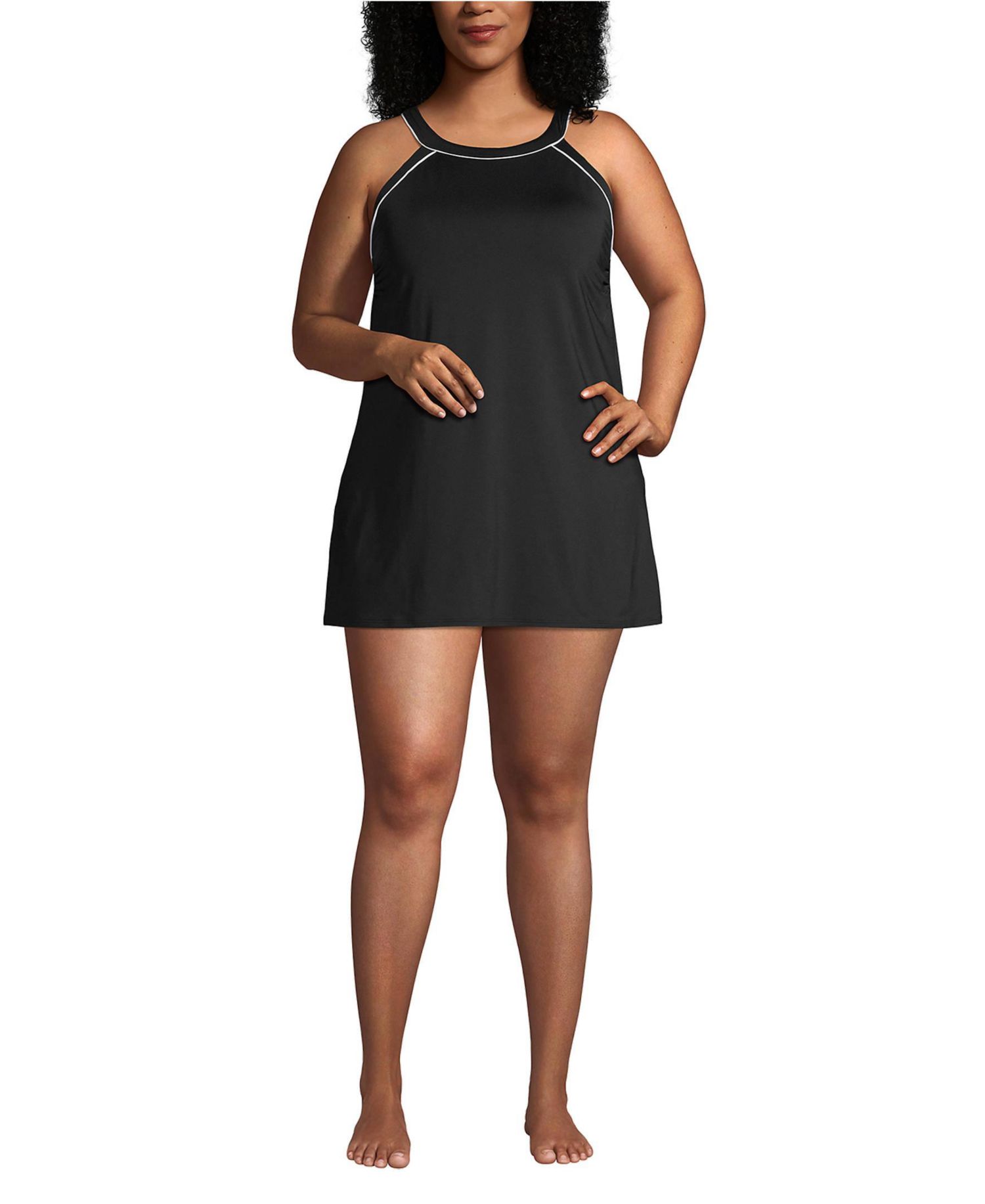 Plus Size High Neck Swim Dress One Piece Swimsuit Adjustable Straps