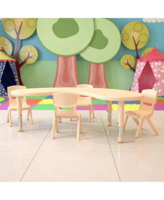 35"W X 65"L Half-Moon Plastic Height Adjustable Activity Table Set With 4 Chairs