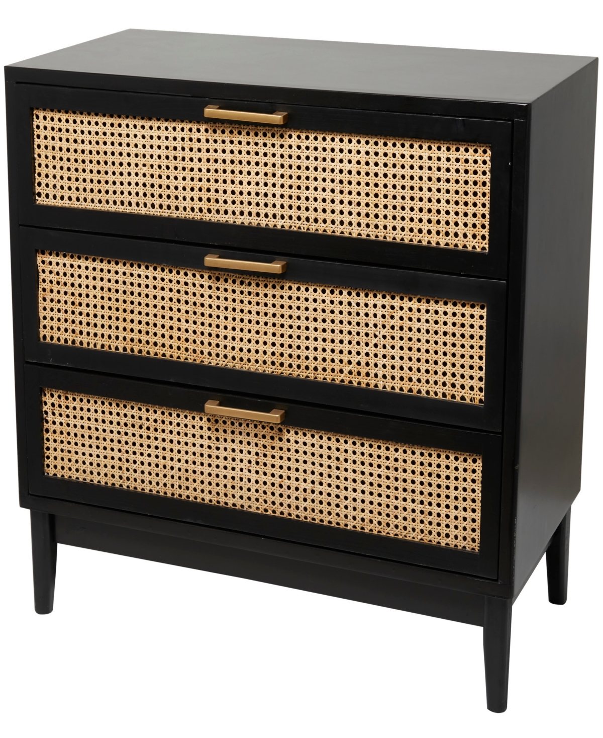 Rosemary Lane 32" Wood 3 Drawer Cabinet With Cane Front Drawers And Gold-tone Handles In Black