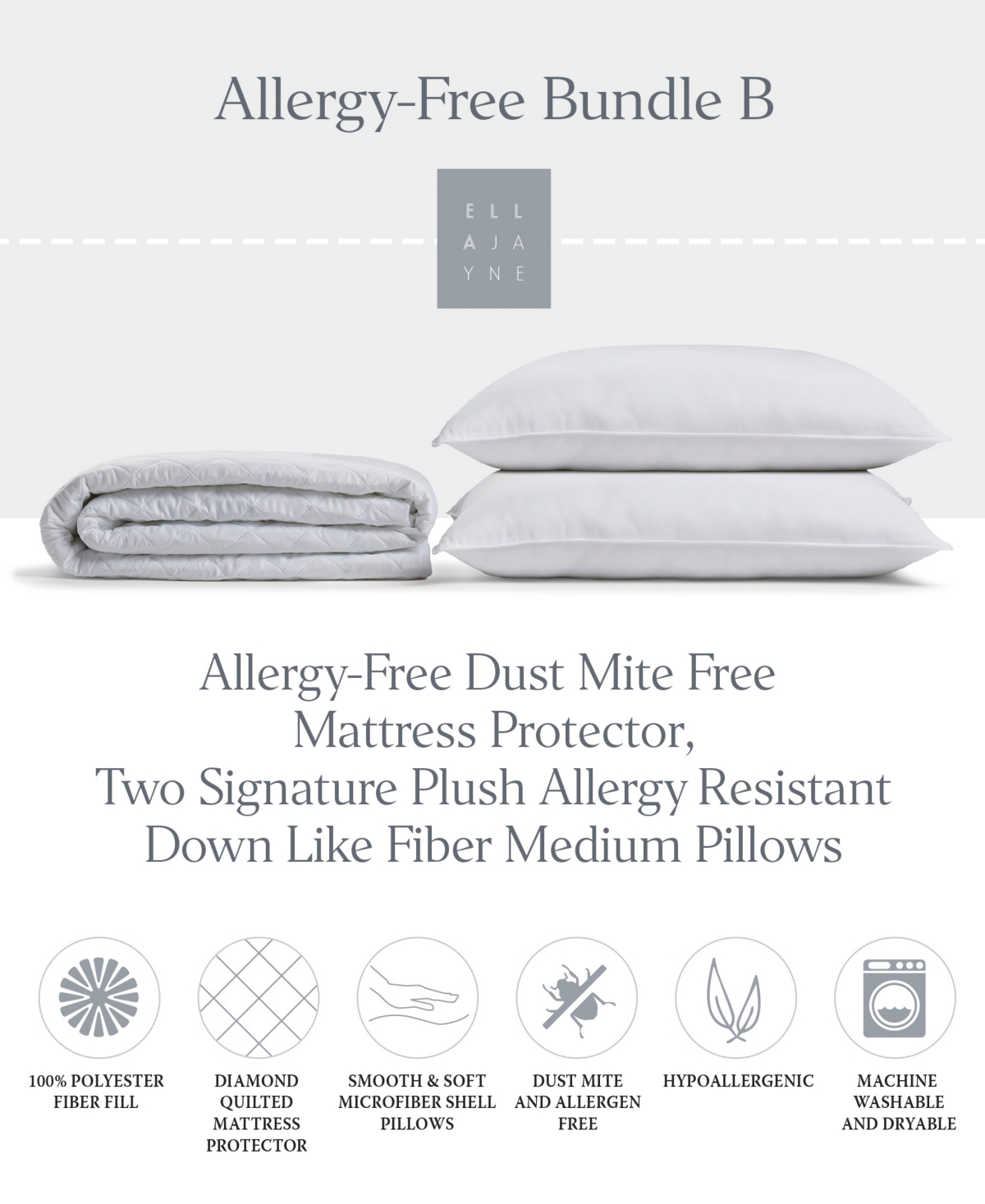 Ella Jayne Signature Plush Allergy Free Bedding Bundle which Includes 2 Medium Pillows and Mattress Pad,