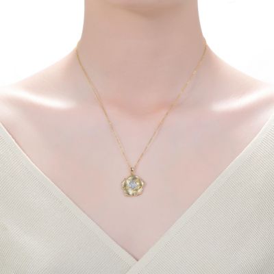 14K Gold Plated Cubic Zirconia 5 Petals Floral Pendant