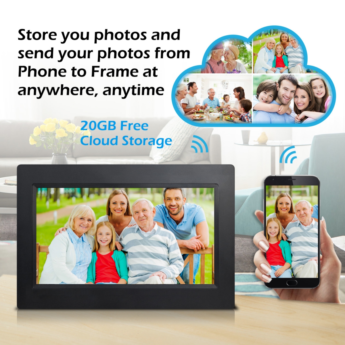 10 in Cloud Digital Photo Frame, 20GB Cloud Storage, Smart App Support