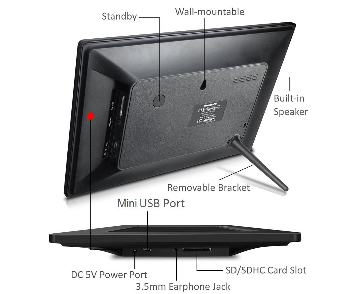 10 in Cloud Digital Photo Frame, 20GB Cloud Storage, Smart App Support