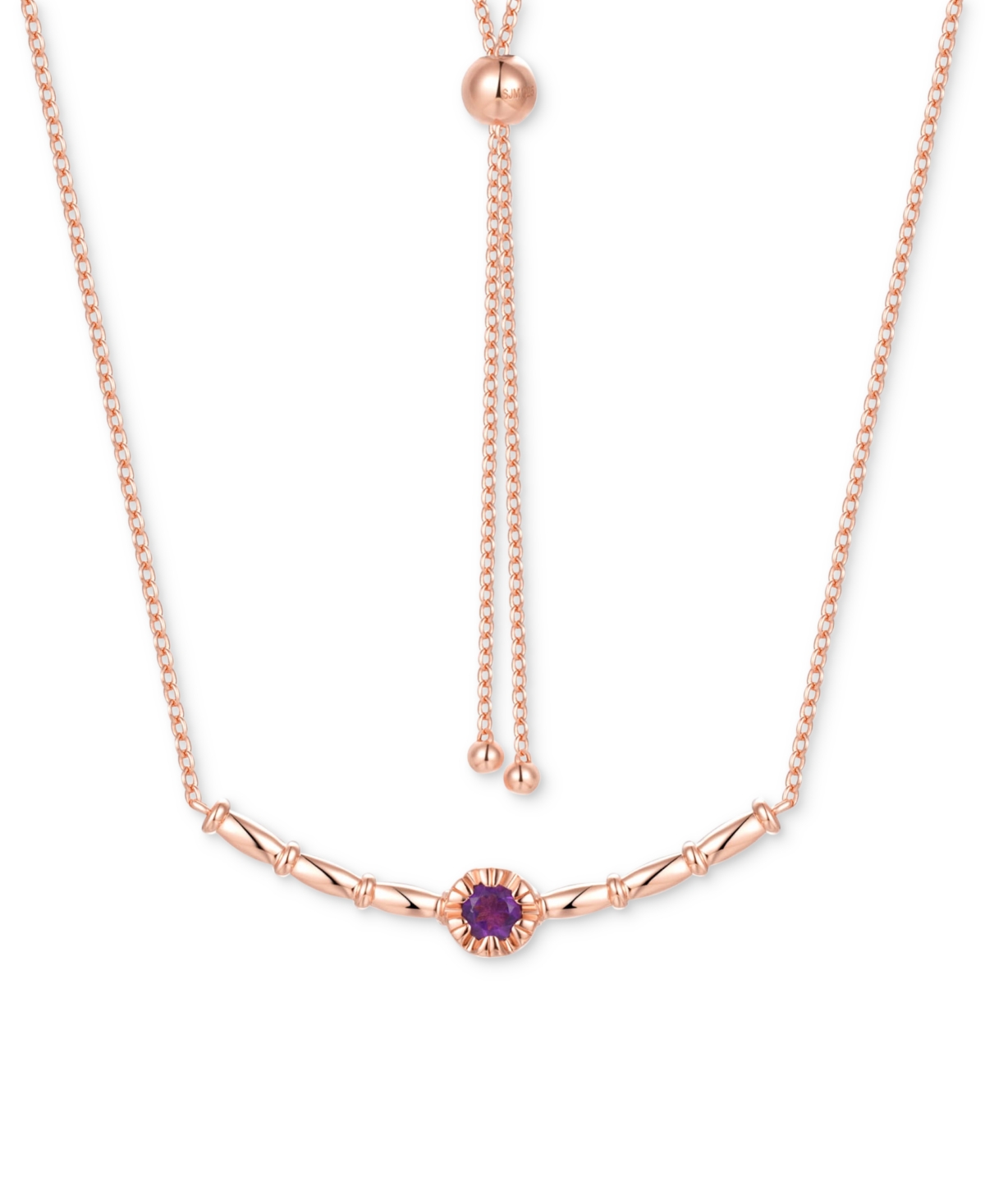 Macy's Amethyst Polished Bar 18" Bolo Necklace (1/4 Ct. T.w.) In Rose Gold-plated Sterling Silver (also In