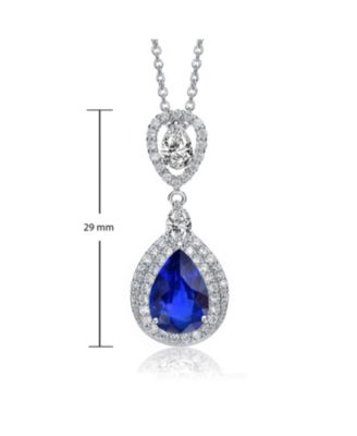 White Gold Plated Clear Pear with Marquise and Round Cubic Zirconia Double Halo Dangle Pendant Necklace