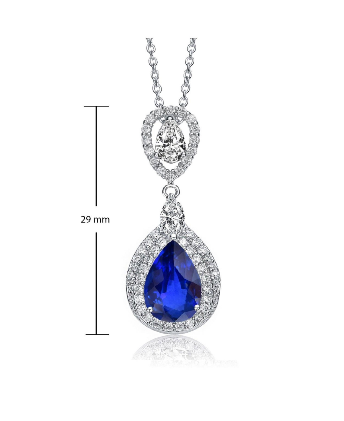 Rachel Glauber White Gold Plated Clear Pear with Marquise and Round Cubic Zirconia Double Halo Dangle Pendant Necklace