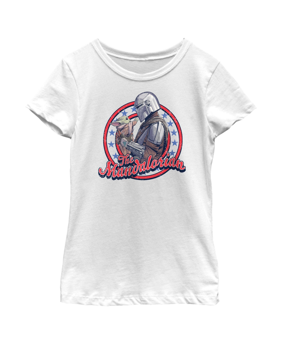 Disney Lucasfilm Kids' Girl's Star Wars: The Mandalorian Fourth Of July Grogu And Mando Frame Child T-shirt In White