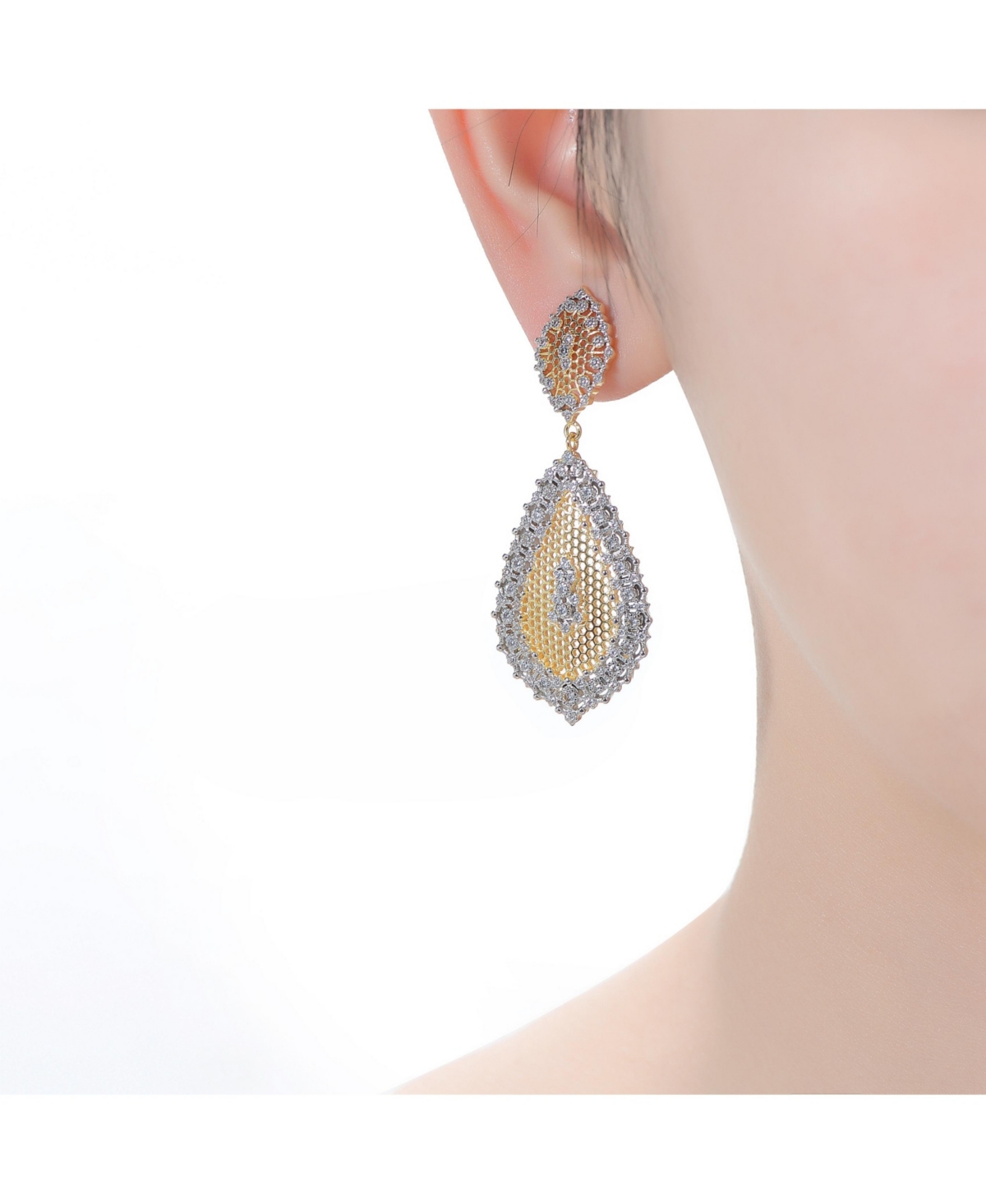 Rachel Glauber Paved Whiteand 14KPlated Cubic Zirconia Drop Earrings - Gold