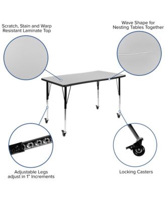 Mobile 28"Wx47.5"L Rectangle Wave Flexible Collaborative Adjustable Activity Table